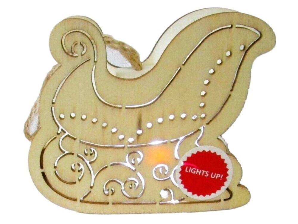 ArtMinds Wooden Santa's Sleigh Ornament Lighted Christmas Decor Tabletop or Hang